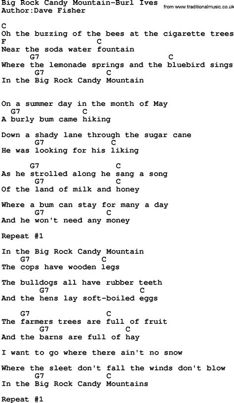 Country Music:Big Rock Candy Mountain-Burl Ives Lyrics and Chords