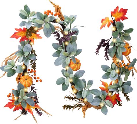 Amazon.com: Fall Garland - 6Ft Autumn Maples Leaf Pumpkins Berry ...