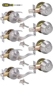 4 Sets All Keyed Same Entry Door Knob and Single Cylinder Deadbolt ...