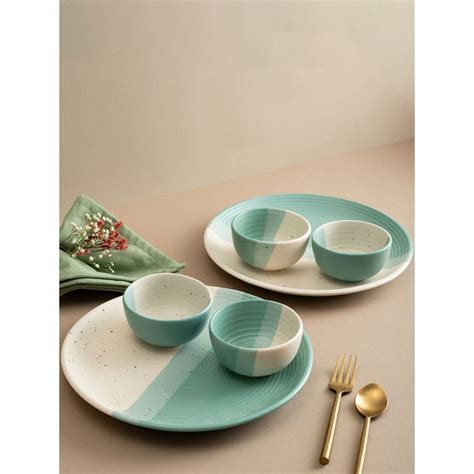 Buy Urban Space 6 Piece Ceramic Dinner Set, 2 Plates (10") & 4 Katori ...