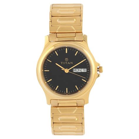 Titan Quartz Analog with Day and Date Black Dial Metal Strap Watch for ...