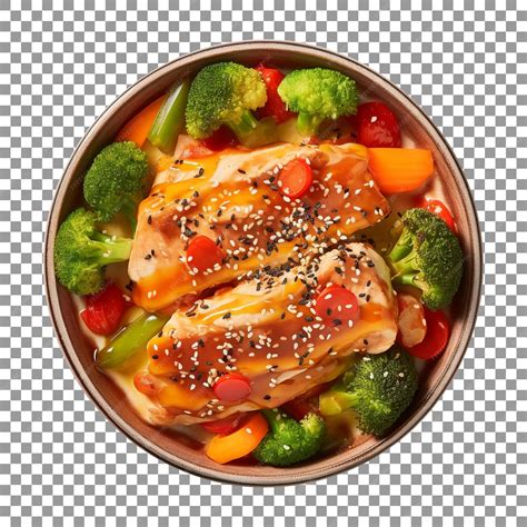 Delicious sesame seeds chicken with vegetables isolated on transparent ...