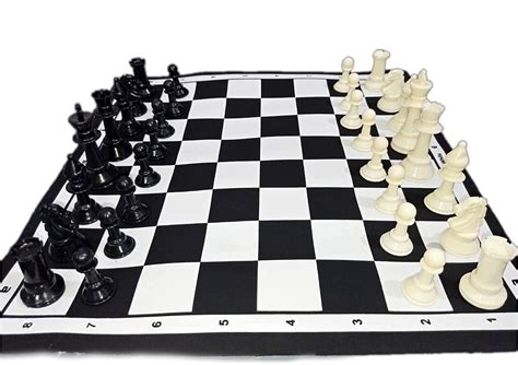 SWAMI 17" x 17" Tournament Chess Set, Roll-up Vinyl Mat with Black ...