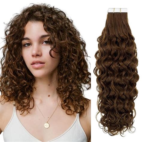 Amazon.com : RUNATURE Curly Hair Extensions Tape in Real Human Hair 16 ...