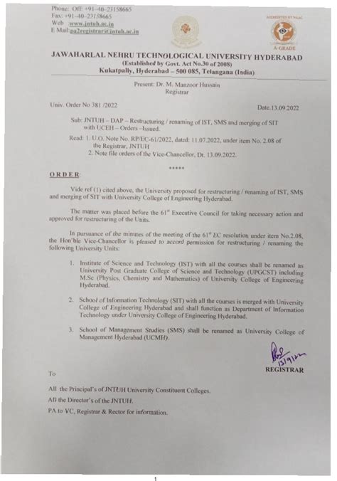 JNTUH University College of Engineering , Science & Technology Hyderabad