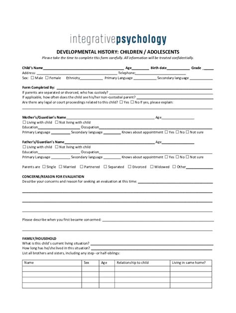 Fillable Online Developmental History for Children and Adolescents ...