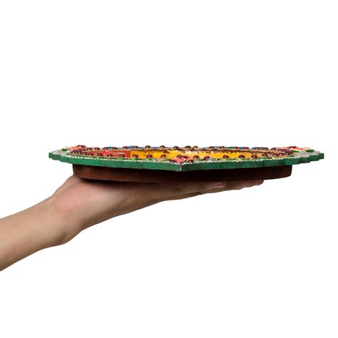 Wooden Papier Mache Designer Leaf Shape Pooja Thali - eCraftIndia Online