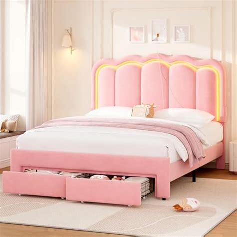 Jocoevol Full Upholstered LED Bed Frame with 2 Storage India | Ubuy