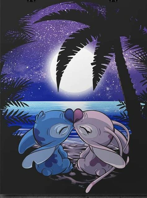 Download Cute Stitch And Angel Kissing At The Sea Wallpaper ...