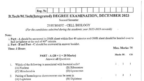 21BTB105T Cell Biology Exam Notes - December 2023 - Studocu