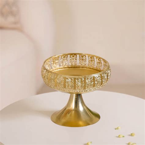 Decorative Bowl With Pedestal Gold Small Online - Premium Decorative ...