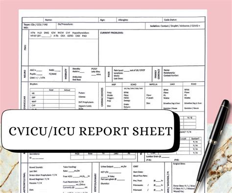 Buy ICU Nurse Report Sheet for CVICU, Graduate Nurse, Device Report ...