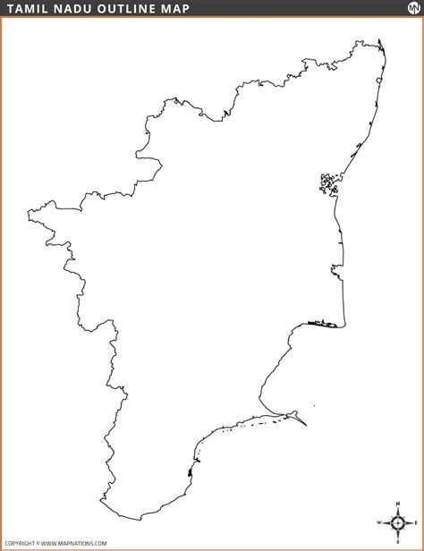 Tamil Nadu Blank Map | Tamil Nadu Outline Map for Educational & Project Use