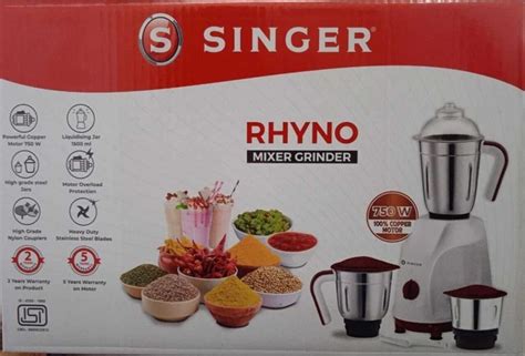 Buy Singer RHYNO 750W New 750 Mixer Grinder (3 Jars, White & Browm ...