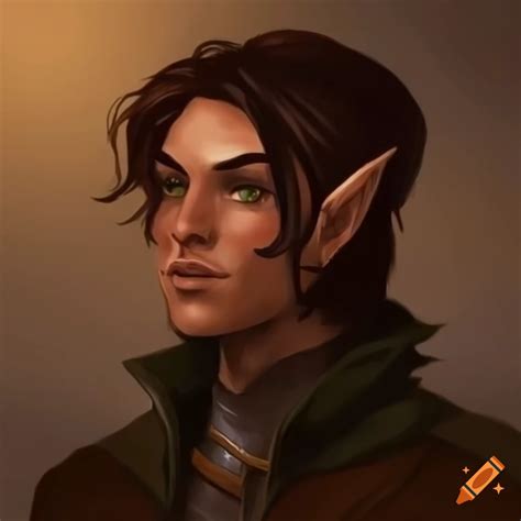 D&d 5e male half-elf bard of lore college, character portrait, short ears