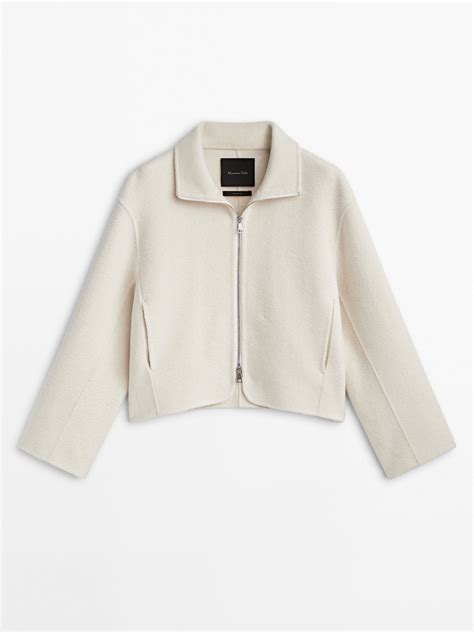 100% wool short jacket with zip · Cream · Blazers | Massimo Dutti ...