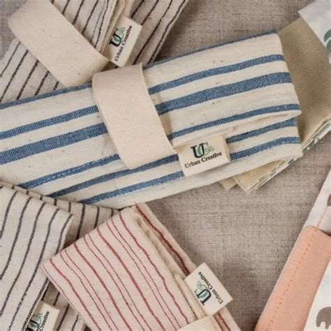 Set of 3 Kala Cotton Travel Cutlery Wrap / Organizer Roll Up in assort ...