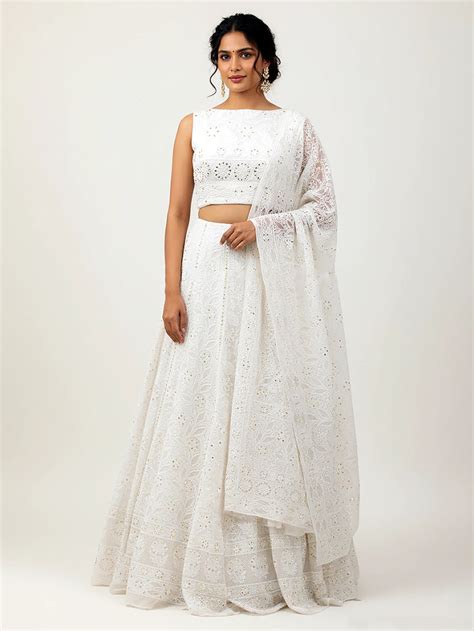 White Aira Viscose Chikankari Lehenga Set – Chikanlabel Luxe