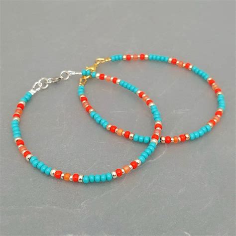 Turquoise Orange Seed Bead Bracelet Handmade Indie Boho Seed Bead ...