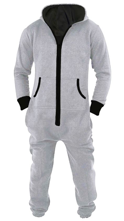 Mens One Piece Pajamas Adult Plain Jumpsuit non Footed Lightweight ...