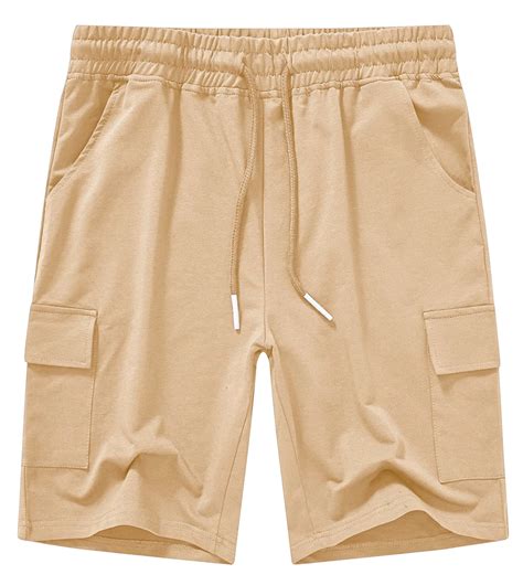 Satankud Men's Khaki Cargo Shorts, Elastic Waist, Stretch Drawstring ...