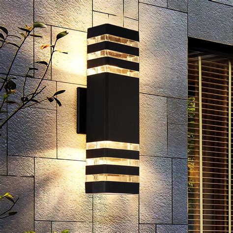 Outdoor Wall Light, LED Square Up&Down Porch Lights 3000K Warm White ...