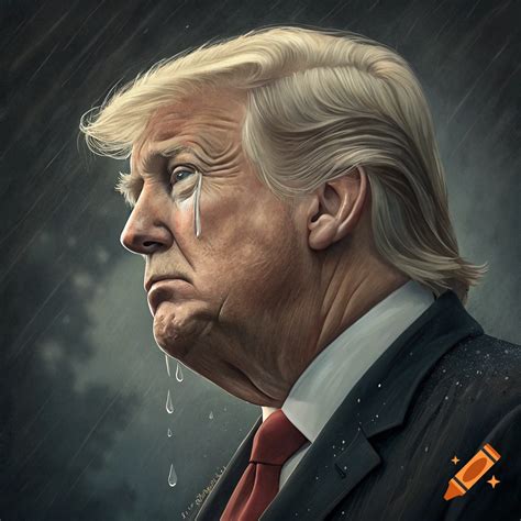 Stylized portrait of Donald Trump crying in the rain, looking sad and ...