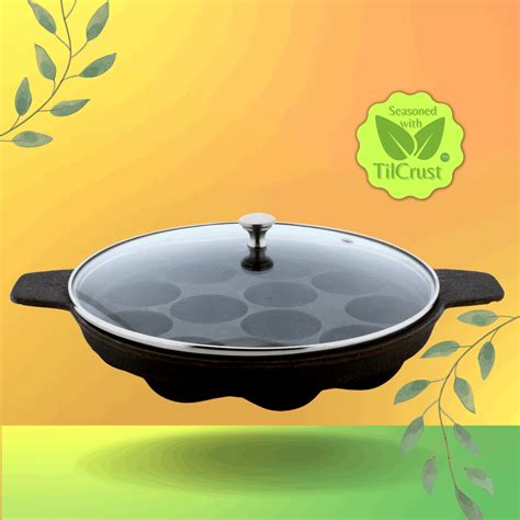 Cast Iron Paniyarakkal With Lid | Paniyaram Pan 12 Pits | Pre-Seasoned ...