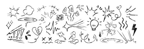 Line movement elements anime manga doodle set black crayon comic ...