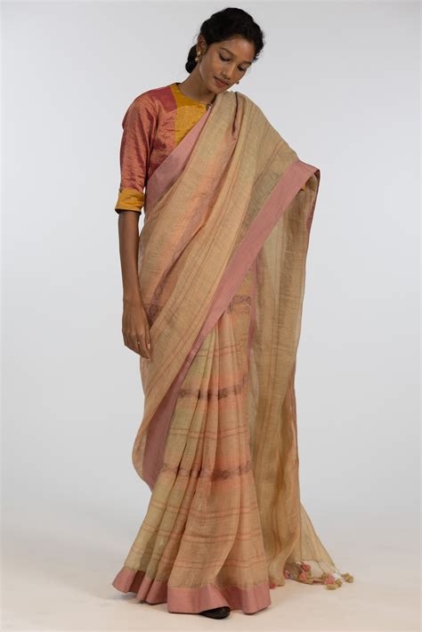 'POOJA' Linen Handloom Sari – Kasturi Kundal