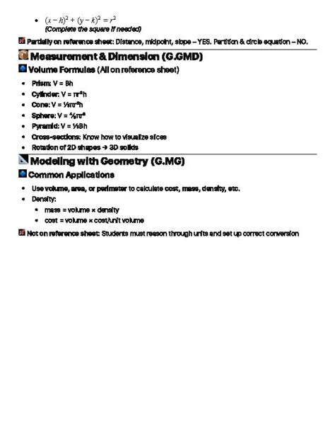 Geometry Regents Survival Guide: Student Formula Reference Sheet (NGSS ...