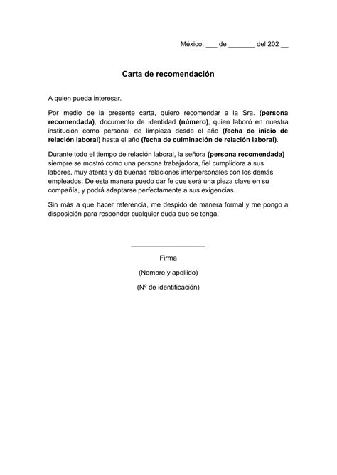ᐅ Carta de Recomendación para Personal de Limpieza ️