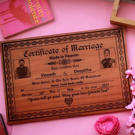 Photo Engraved Wooden Marriage Certificate - Best Anniversary Gifts ...