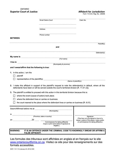 Ontario Superior Court Affidavit for Jurisdiction - Fill Out, Sign ...