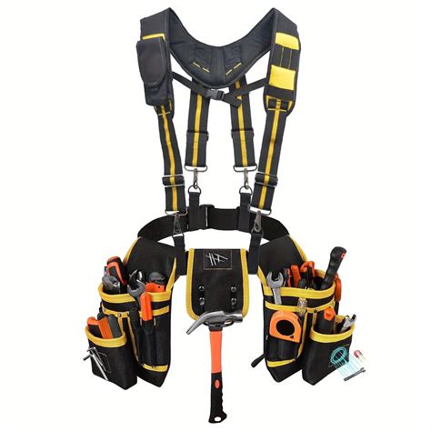 Tool Belt with Suspenders, 26-Pocket Tool Pouch Organizer with Magnetic ...