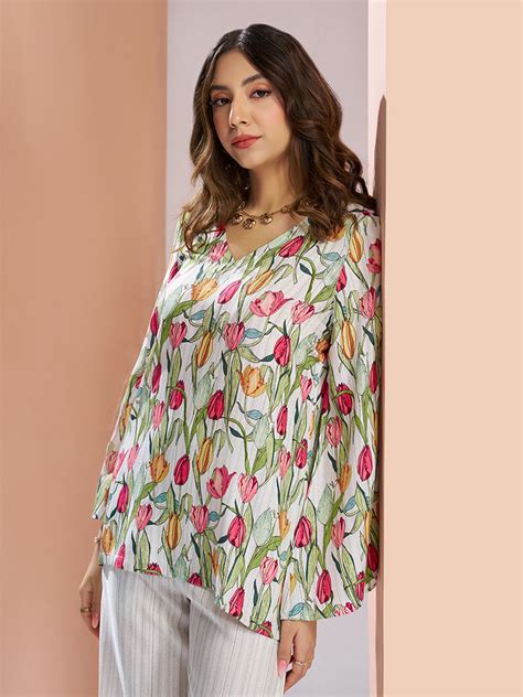 White Floral Pure Muslin Silk Designer Co-Ord Set for Women – Gunj Fashion