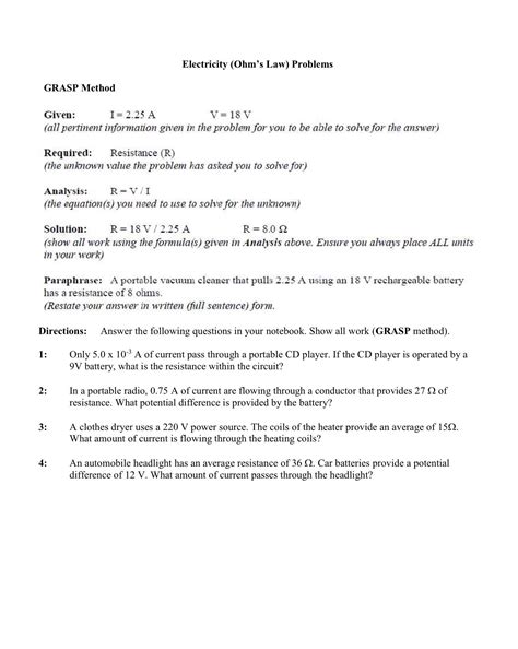 Ohms Law Worksheet Answers - Printable And Enjoyable Learning