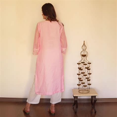 Pink Chanderi Embroidered A-line Kurta – Spring Soul
