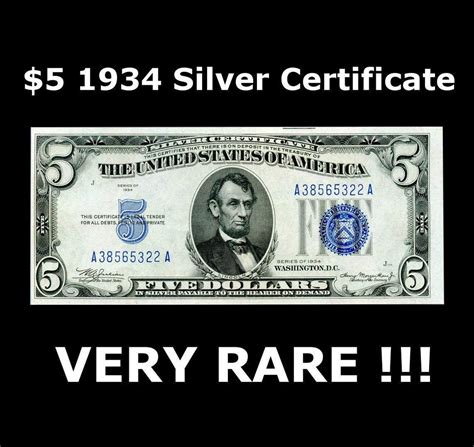 1934 5 Dollar Bill Large Blue Seal Silver Certificate Hard to Find 5 ...