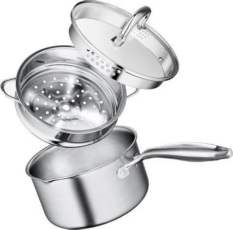 Amazon.com: Leetaltree 1.5 Quart Stainless Steel Saucepan with Steamer ...
