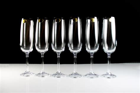 Crystal Champagne Flutes, Bohemia Crystal, Isabelle, Set of 6, New Old ...