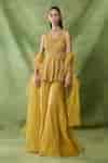 Buy Yellow Organza, Net Embroidery, Sequins, Zari, Lasair Peplum Top ...