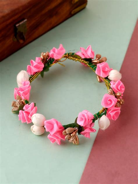 Women Pink & Gold Toned Embellished Hair Accessory Set Online at ...