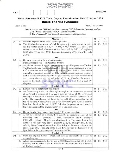 BME 304 Final Exam: Basic Thermodynamics Questions (Dec 2024 - Jan 2025 ...