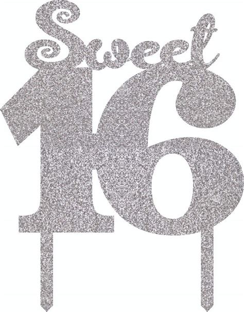 Wanna Party Sweet 16 Acrylic Silver Glitter Cake Topper : Amazon.in ...