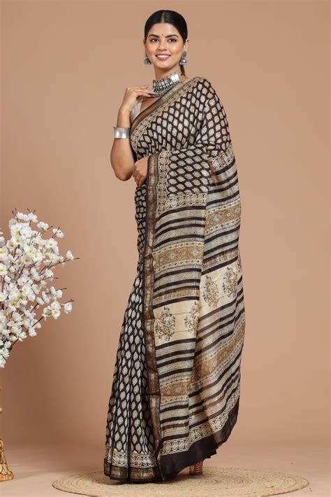 Diya - Bagru Hand Block Printed Silk Cotton Saree