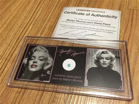 Marilyn Monroe Memorabilia - Piece Of Her Dress - framed display w/ COA ...