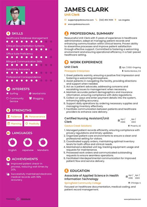 10+ Unit Clerk Resume Samples & Templates for 2025