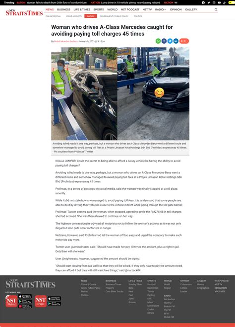 NEW STRAITS TIMES | WOMAN WHO DRIVES A-CLASS MERCEDES CAUGHT FOR ...