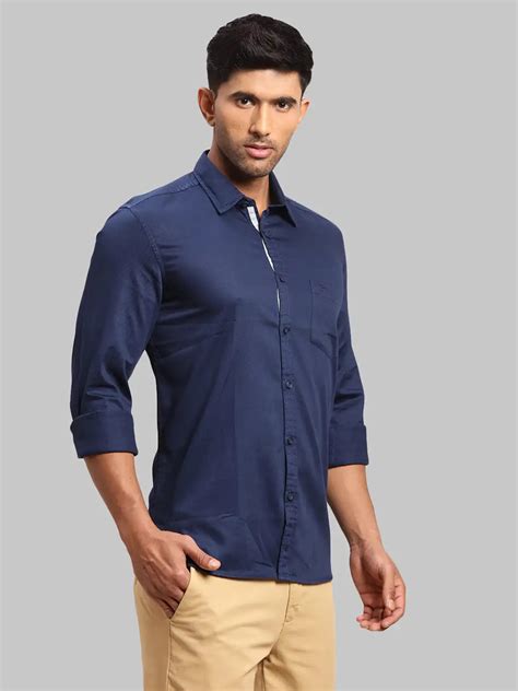 Men Blue Slim Fit Solid Cotton Full Sleeve Shirts – MyRaymond